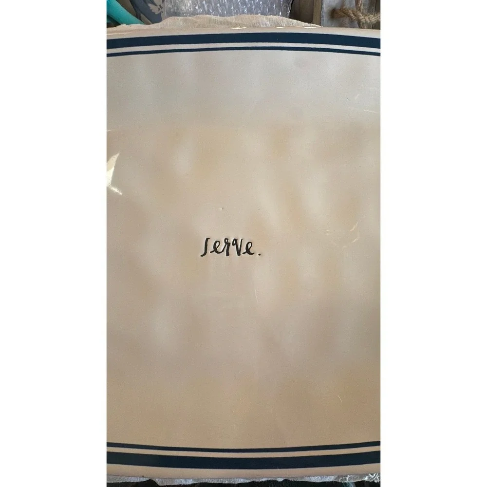 Rae Dunn SERVE platter blue line ceramic